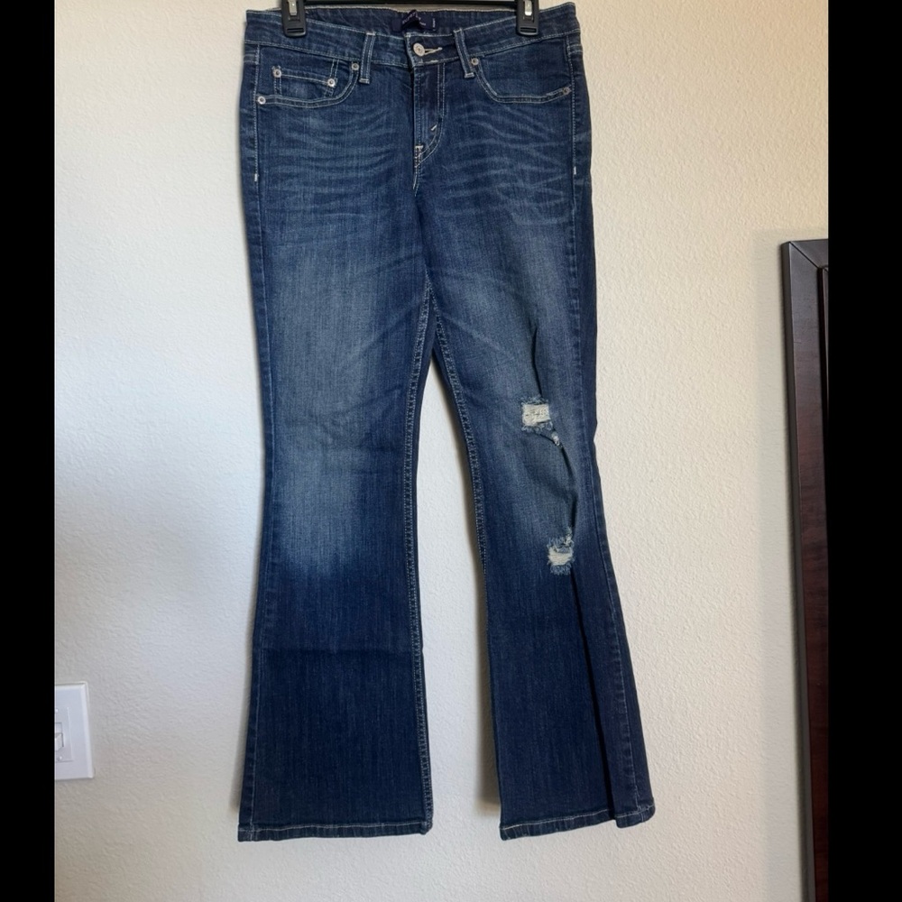 Levi's Superlow 518 7M (28/30) Dark Blue Boot Cut Jeans Distressed details